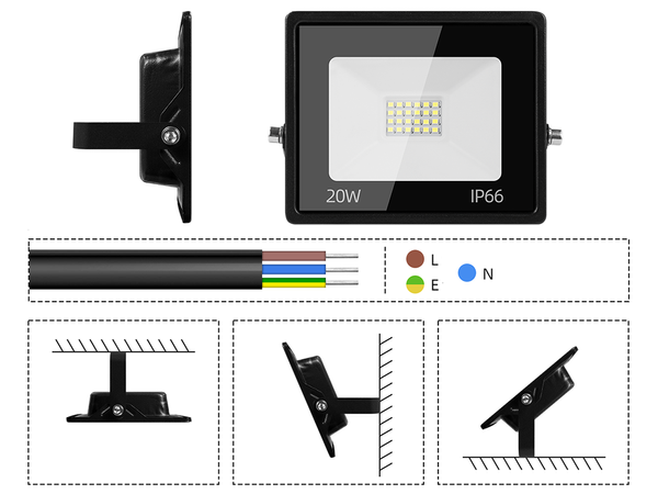 Naświetlacz halogen reflektor led 20w 6000k zewnętrzny wodoodporny ip66
