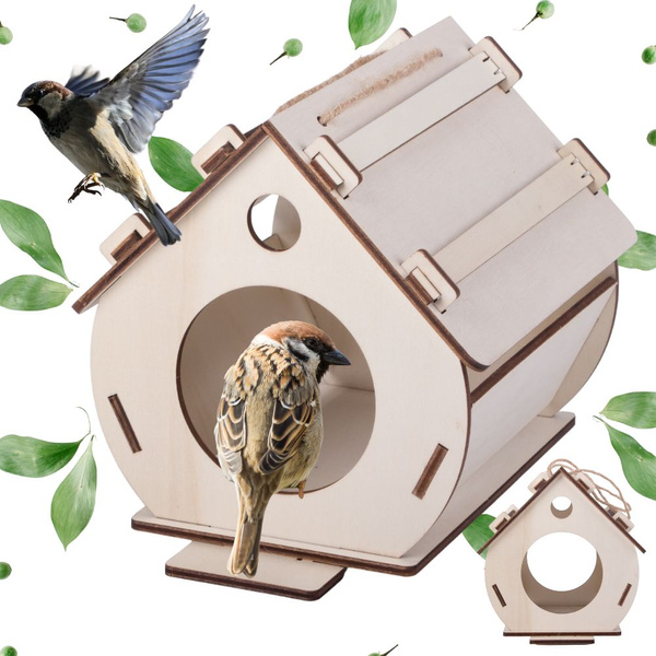 Birdhouse koka birdhouse ligzdošanas kaste montāžai krāsas diy