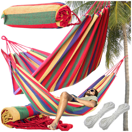 Colour striped garden hammak with single person 200x80 pocket etui