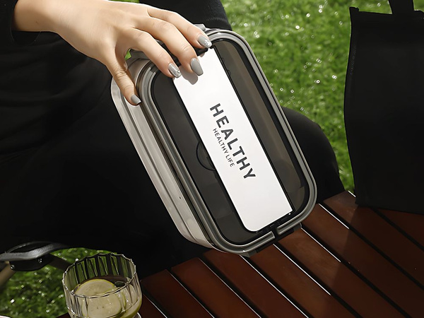 Caja desayuno con separadores recipiente apilable xxl cubiertos fiambrera 1400ml
