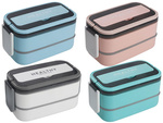 Śniadaniówka z przegródkami piętrowy pojemnik xxl sztućce lunchbox 1400ml