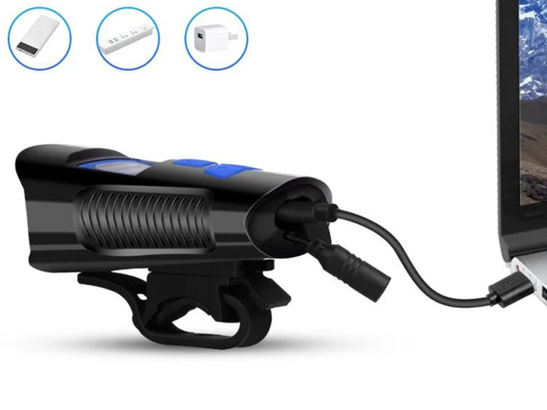 Delantero trasero led bicicleta lámpara km contador cuerno fuerte campana 3en1