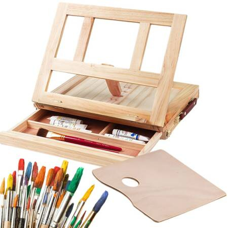 Desk easel wooden case with drawer tilt adjustment