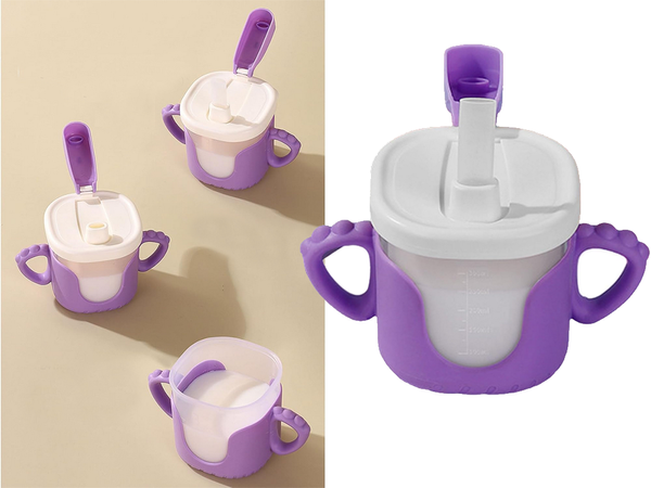 Baby drinking cup silicone handles 300ml with straw