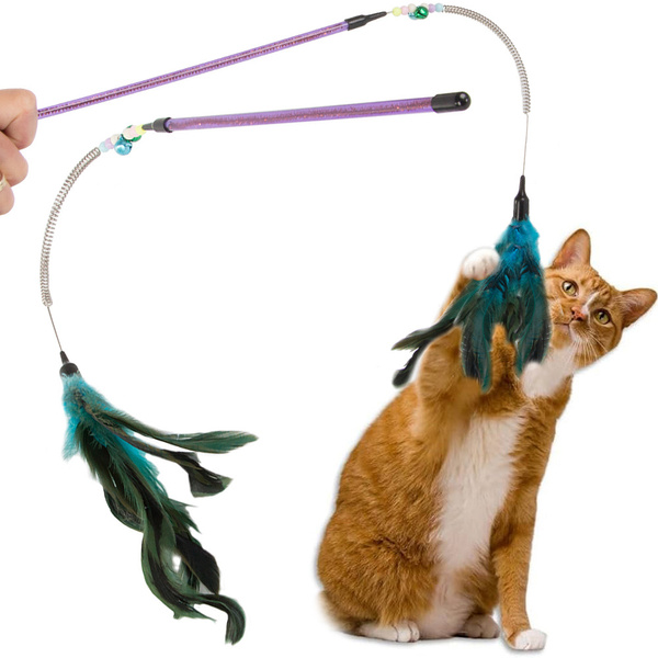 Cat toy fishing rod feather rattle play toy