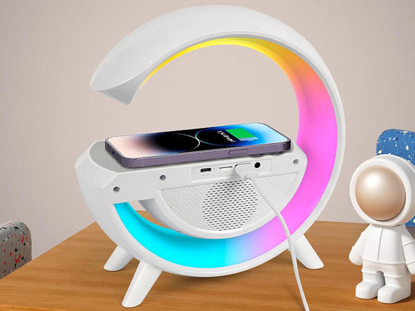 Lampe led rgb gaming chargeur induction haut-parleur réveil radio horloge