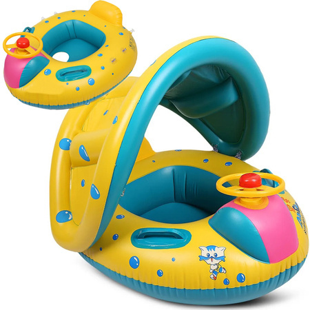 Wheel inflatable swimming toy with canopy with seat