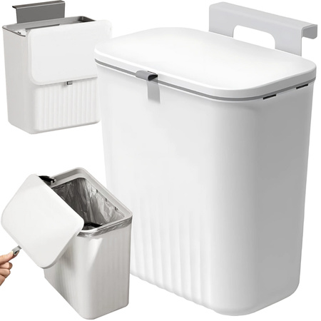 Kitchen waste hanging basket with lid for cabinet door white 9l