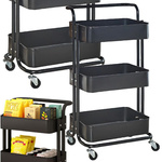 Estantería de cocina y baño con ruedas, carrito de 3 niveles, organizador metálico