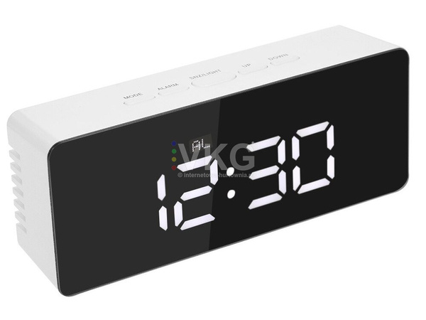 Zegar budzik termometr lustro led alarm data 4w1
