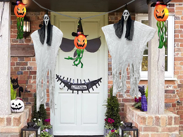 Halloweenská dekorace závěsná dekorace maska ducha křik kostlivce fantom 90 cm