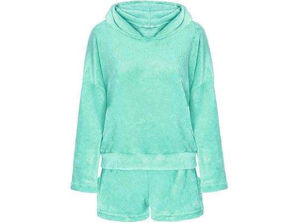 Warm women's pyjamas two-piece with hood soft plush short xl