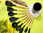 Juego de utensilios de cocina de silicona y madera accesorios cucharas 12 piezas