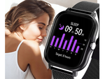Inteligentné hodinky pre ženy a mužov s gumovým remienkom, športové, Bluetooth, volania, čierne