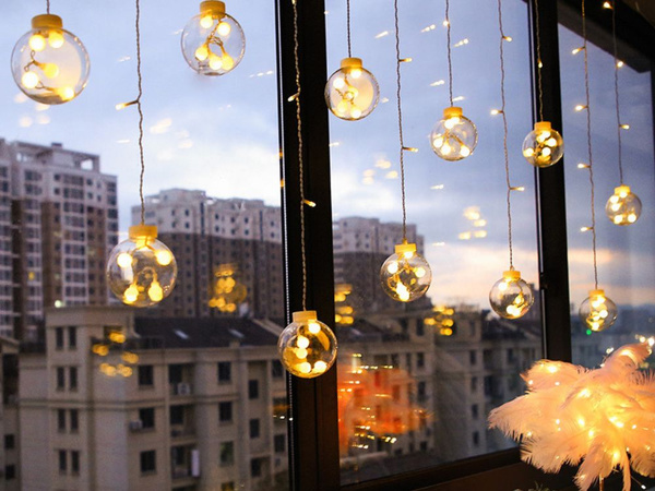 Lichter vorhang festliche girlande kugel dekoration 138 led warm farbe ip44