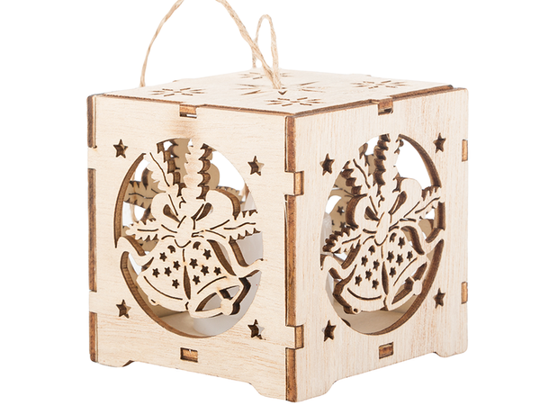 Wooden hanging lantern christmas tree lighting christmas ornament bells