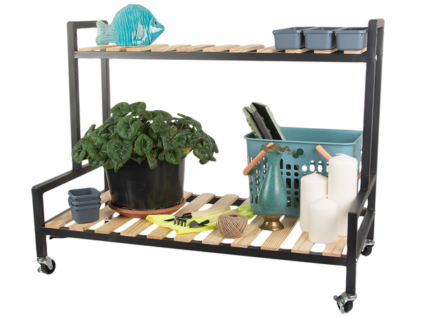 Деревянная клумба для горшечных цветов двухэтажный стеллаж на колесах терраса