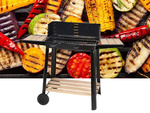 Kerti grill nagy faszén grillsütő állítható rostély polcok kerekek hordozható