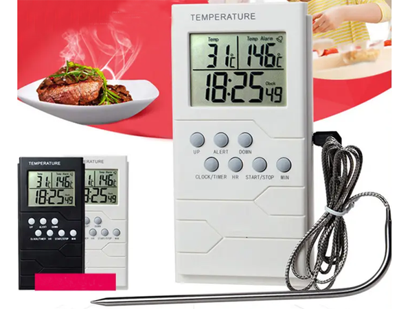 Thermomètre de cuisine sonde lcd horloge pour viande