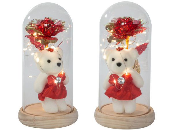 Örök rózsa üvegben vezetett világító üveg dobozban nőnapi ajándék