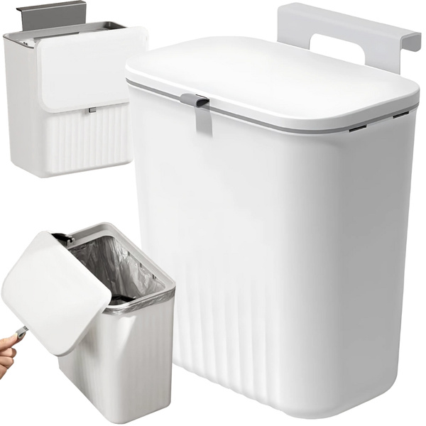 Konyhai hulladékgyűjtő kosár fedővel szekrényajtóra fehér 9l