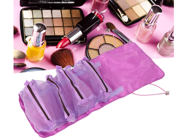ROULEAU DE VOYAGE POUR ARTICLES DE TOILETTE FERMETURE ÉCLAIR FONCTIONNELLE 4 EN 1 POUR COSMÉTIQUES