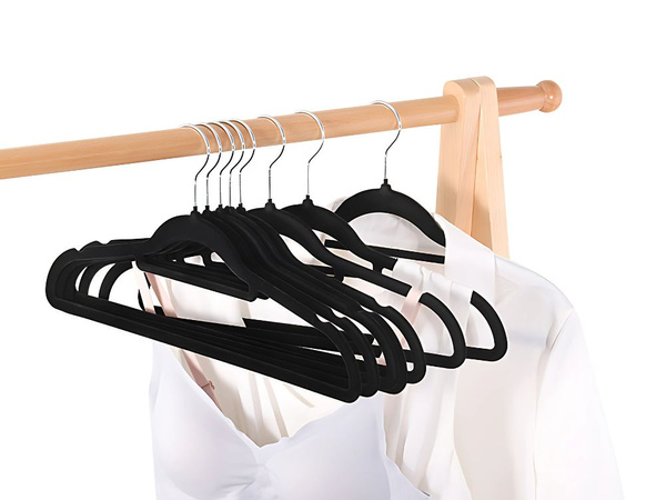Velour clothes hangers black anti-slip set of 20 pieces