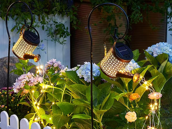 LÁMPARA SOLAR DECORATIVA LED REGADERA DE JARDÍN GUIRNALDA SENSOR CREPUSCULAR