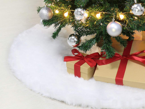 Tapis de sapin de noël blanc en fourrure 90 cm rond