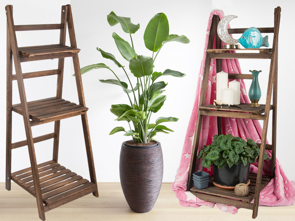 Puidust seisev lillepeenar redel kolm riiulit taimede riiulit