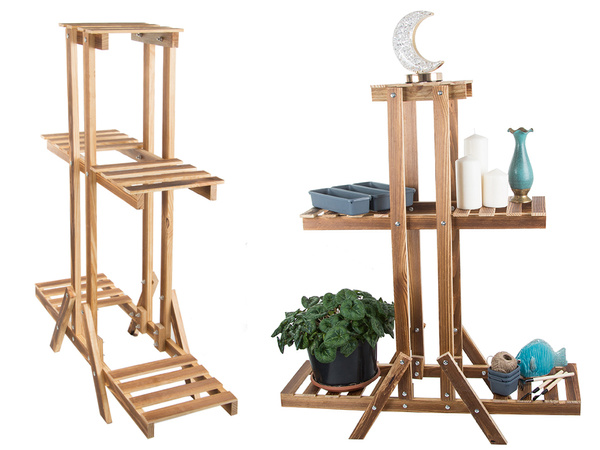 Dreistöckiger blumentopfständer blumentöpfe aus holz