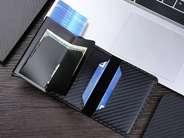 Men's rfid anti-theft wallet black for cards banknotes eco leather
