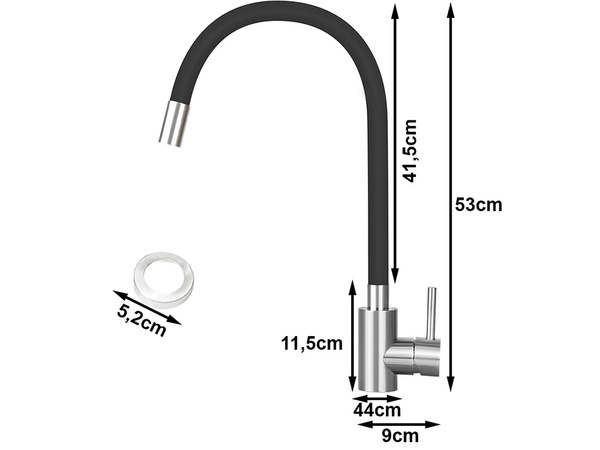 Mitigeur de cuisine flexible avec bec pivotant 360 flexible