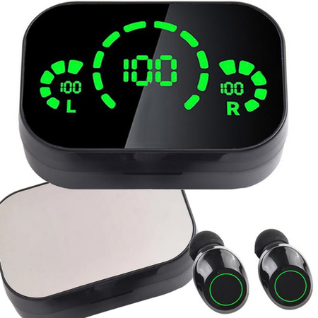 Bezdrátová sluchátka do uší bluetooth s nabíjecím pouzdrem s led diodami a mikrofonem