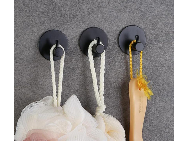 Porte-serviettes rond à crochet unique auto-adhésif en acier noir