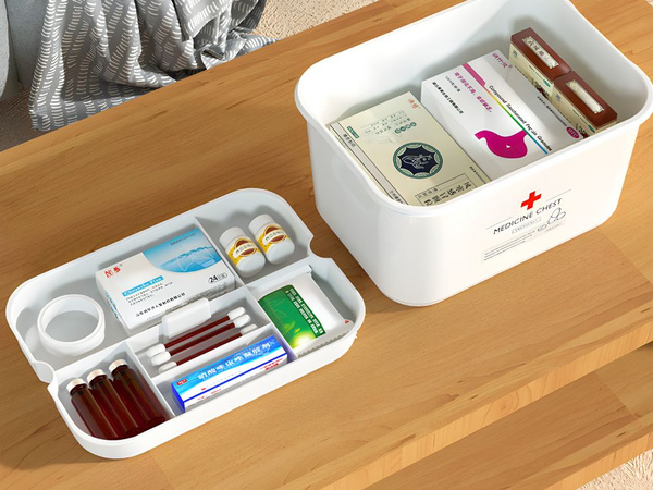 Trousse à pharmacie domestique contenant pour médicaments organiseur avec cartouche et poignée avec fermeture