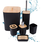 Badezimmer-set badezimmerbürste wc-spender abfallkorb bambus 6 teile