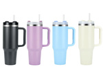 Taza térmica grande de 1,2 l con pajita y asa de acero, termo para bebidas frías y calientes.