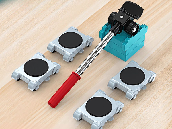Kit de elevación para transporte de muebles palanca y ruedas 4 piezas + arandelas