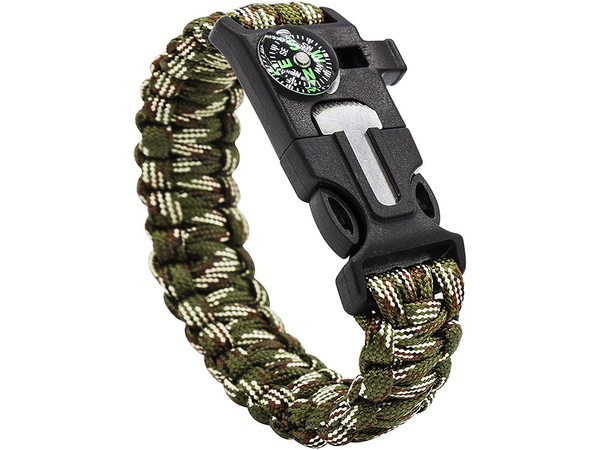 Bracelet survival wristband 5in1 compass flint rope knife paracord rope