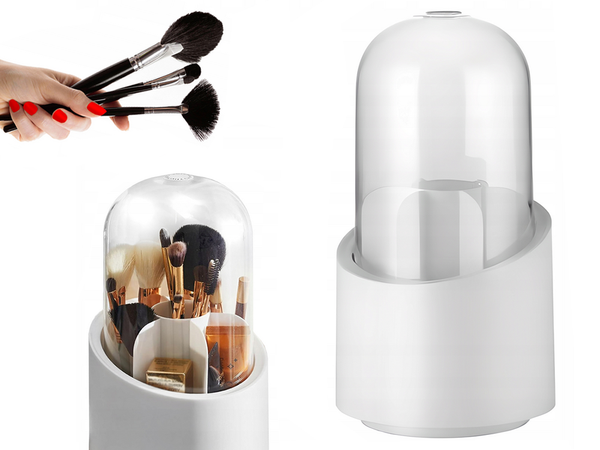Cosmetics organiser swivel make-up brush holder with lid