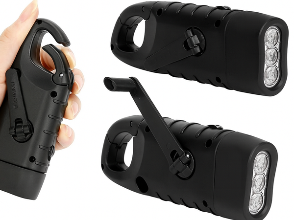LANTERNĂ SOLARĂ DYNAMO CU 3 LED-URI, MANIVELĂ CINETICĂ ȘI CLIP