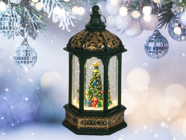 Led lantern christmas tree decoration with glitter