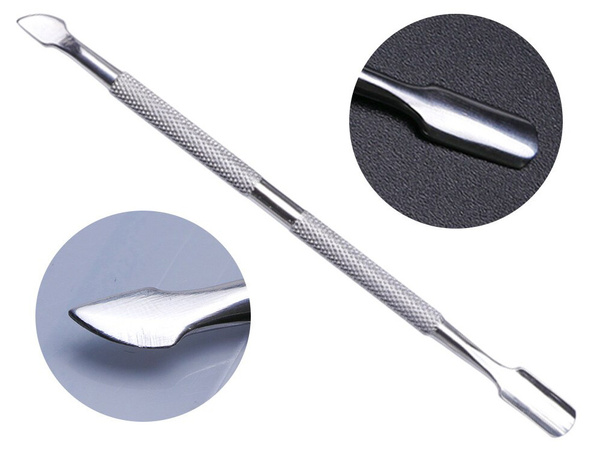 Stainless steel cuticle tip and scraper for hybrid cuticles