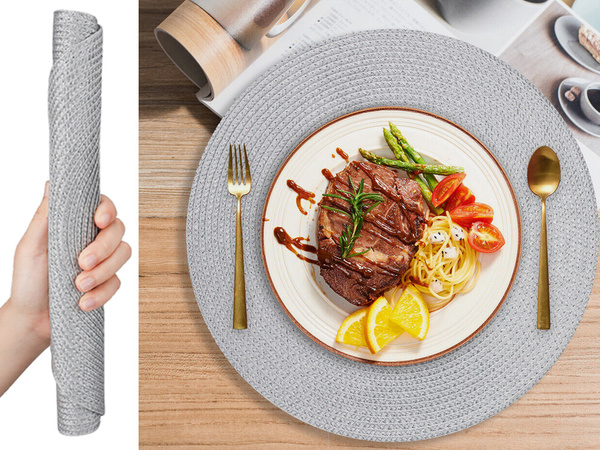 Okrogla podloga za kuhinjsko mizo pletena namizna podloga siva