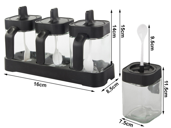 Recipientes de cristal para especias con cuchara juego de 3 piezas