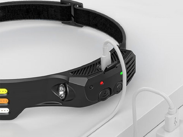 LINTERNA FRONTAL LED RECARGABLE USB CON SENSOR DE MOVIMIENTO 3 BANDAS