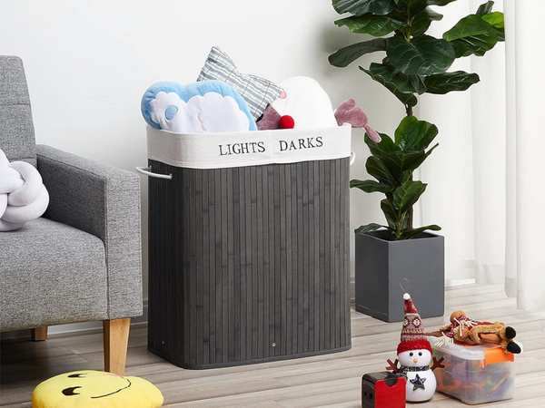 Bambusz szennyeskosár 2 rekeszes szabadon álló szervező tartály fedéllel