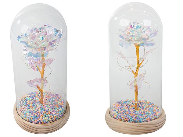 Örök rózsa üvegben vezetett világító üveg dobozban nőnapi ajándék