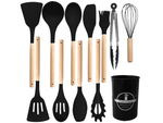 Juego de utensilios de cocina de silicona y madera accesorios cucharas 12 piezas